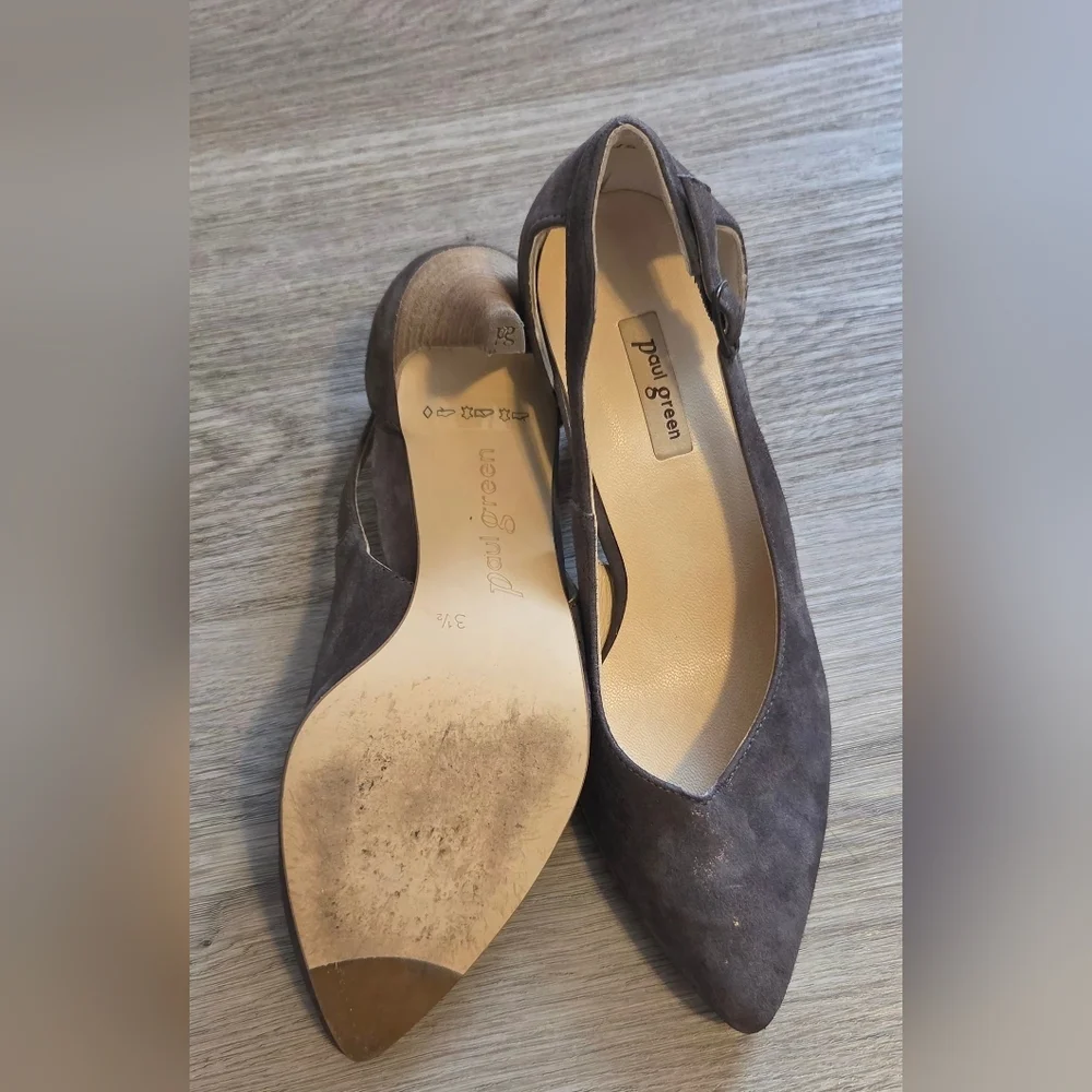 Paul Green Women's Gray  Suede Slingback Heels Size 3 1/2